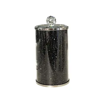 8" Clear And Black Faux Crystal And Glass Storage Canister