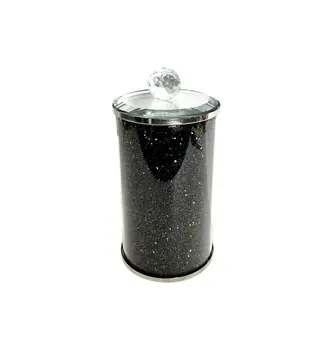 8" Clear And Black Faux Crystal And Glass Storage Canister
