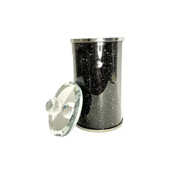 8" Clear And Black Faux Crystal And Glass Storage Canister