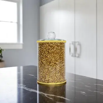 7" Clear And Gold Faux Crystal And Glass Storage Canister