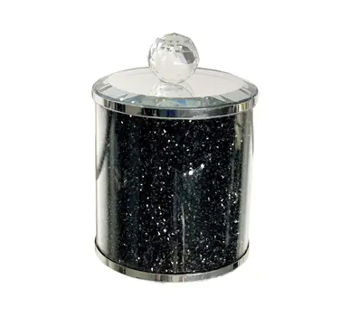 7" Clear And Black Faux Crystal And Glass Storage Canister