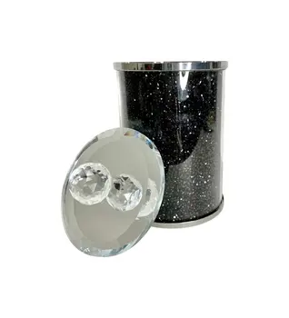 7" Clear And Black Faux Crystal And Glass Storage Canister