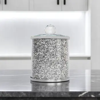 6" Clear And Silver Faux Crystal And Glass Storage Canister