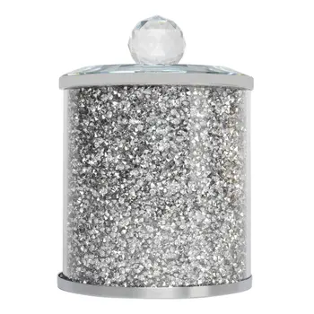 6" Clear And Silver Faux Crystal And Glass Storage Canister