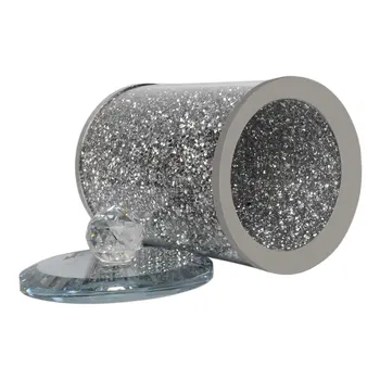 6" Clear And Silver Faux Crystal And Glass Storage Canister
