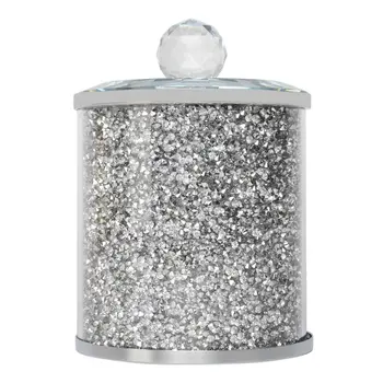 6" Clear And Silver Faux Crystal And Glass Storage Canister