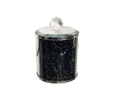 6" Clear And Black Faux Crystal And Glass Storage Canister