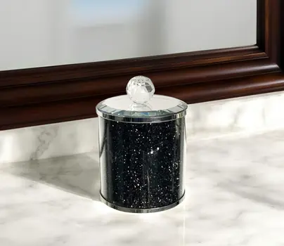 6" Clear And Black Faux Crystal And Glass Storage Canister