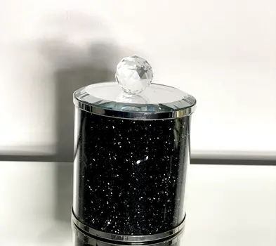 6" Clear And Black Faux Crystal And Glass Storage Canister