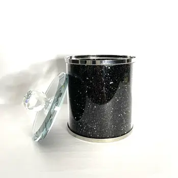 6" Clear And Black Faux Crystal And Glass Storage Canister