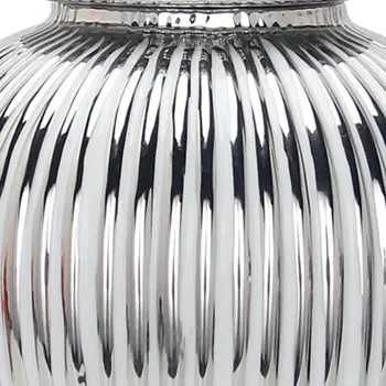 17" White and Silver Striped Urn Ceramic Ginger Jar
