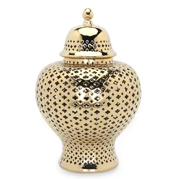 15" Gold Pierced Ceramic Round Ginger Jar