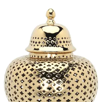 15" Gold Pierced Ceramic Round Ginger Jar