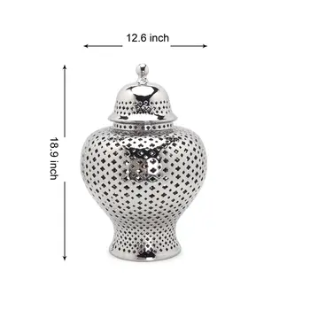 19" Silver Pierced Ceramic Round Ginger Jar