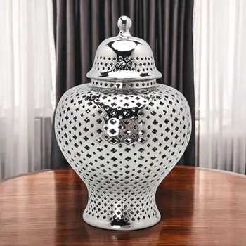 19" Silver Pierced Ceramic Round Ginger Jar