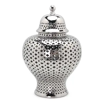 15" Silver Pierced Urn Ceramic Ginger Jar
