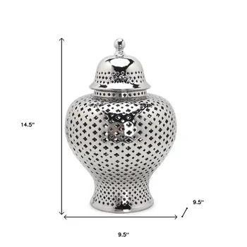 15" Silver Pierced Urn Ceramic Ginger Jar