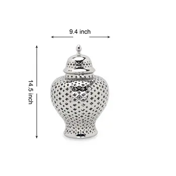 15" Silver Pierced Urn Ceramic Ginger Jar
