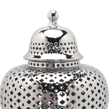 11" Silver Pierced Ceramic Round Ginger Jar