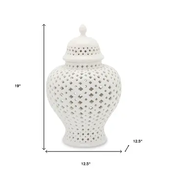 19" White Pierced Urn Ceramic Ginger Jar