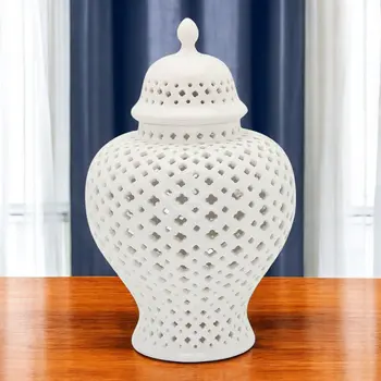 19" White Pierced Urn Ceramic Ginger Jar