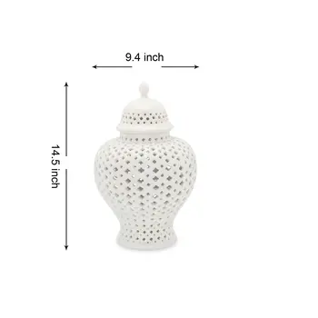 15" White Pierced Urn Ceramic Ginger Jar
