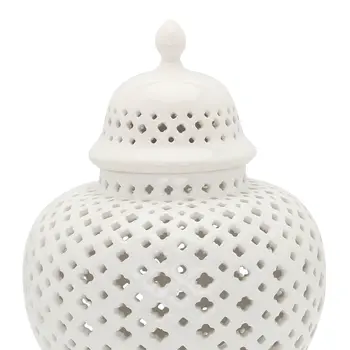 15" White Pierced Urn Ceramic Ginger Jar