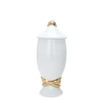 16" White and Gold Abstract Urn Ceramic Ginger Jar