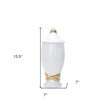 16" White and Gold Abstract Urn Ceramic Ginger Jar