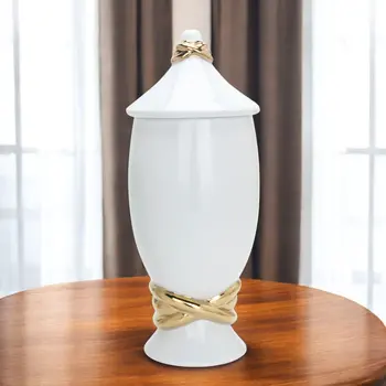 16" White and Gold Abstract Urn Ceramic Ginger Jar