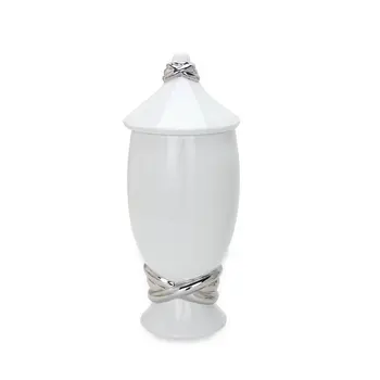 13" White and Silver Abstract Oval Ceramic Ginger Jar