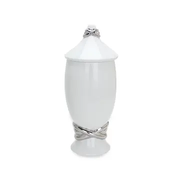 16" White and Silver Abstract Urn Ceramic Ginger Jar