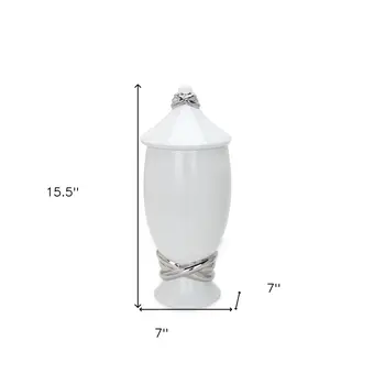 16" White and Silver Abstract Urn Ceramic Ginger Jar