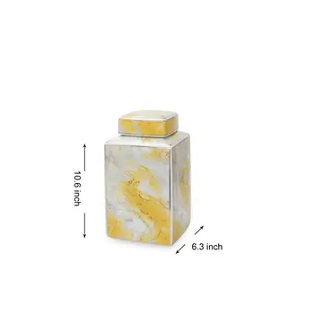 11" Gray and Gold Abstract Square Ceramic Ginger Jar