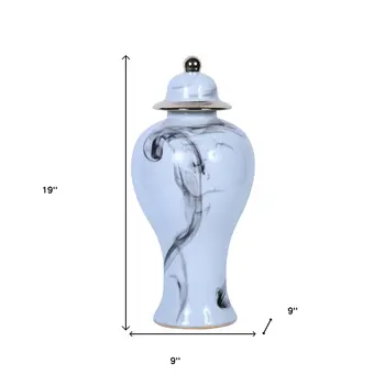 19" White and Gray Abstract Amphora Ceramic Ginger Jar