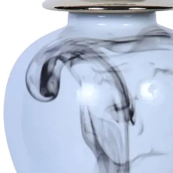 19" White and Gray Abstract Amphora Ceramic Ginger Jar