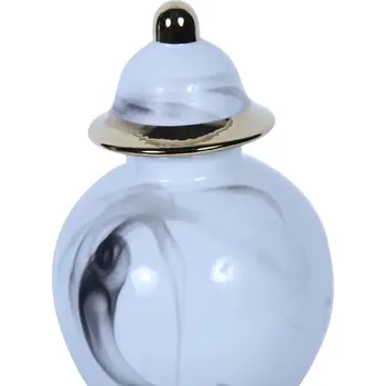 19" White and Gray Abstract Amphora Ceramic Ginger Jar