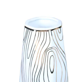 15" White and Gold Faux Bois Cylinder Ceramic Table Vase