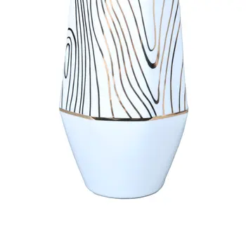 15" White and Gold Faux Bois Cylinder Ceramic Table Vase