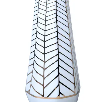 10" White and Gold Geometric Cylinder Ceramic Table Vase