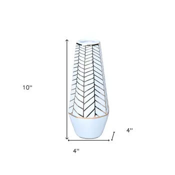 10" White and Gold Geometric Cylinder Ceramic Table Vase