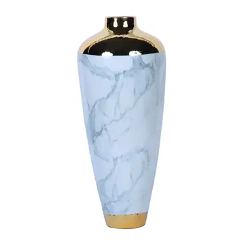 20" White Green and Gold Abstract Trumpet Ceramic Table Vase