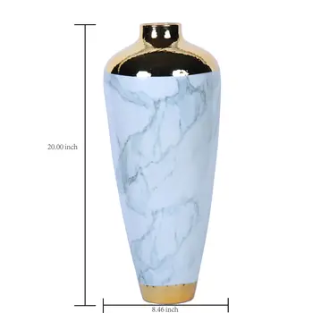 20" White Green and Gold Abstract Trumpet Ceramic Table Vase