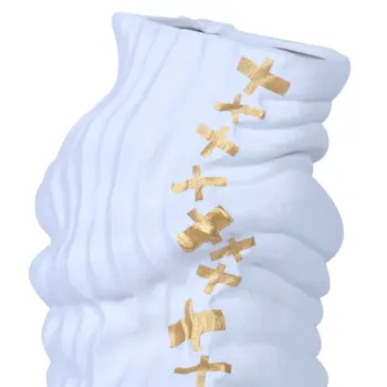 20" White and Gold Abstract Ceramic Table Vase With Sculptural Details
