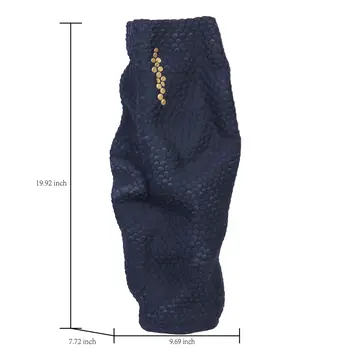 20" Navy Blue and Gold Abstract Ceramic Table Vase