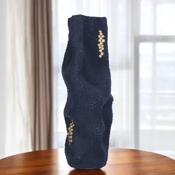 20" Navy Blue and Gold Abstract Ceramic Table Vase