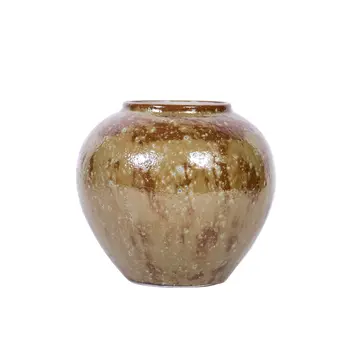 9" Beige and Brown Abstract Oval Ceramic Table Vase