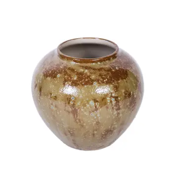 9" Beige and Brown Abstract Oval Ceramic Table Vase