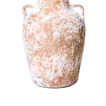 12" Terracotta and White Abstract Amphora Ceramic Table Vase