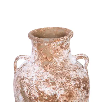 12" Terracotta and White Abstract Amphora Ceramic Table Vase